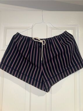J. Crew Navy Shorts with Pink & White Stripes